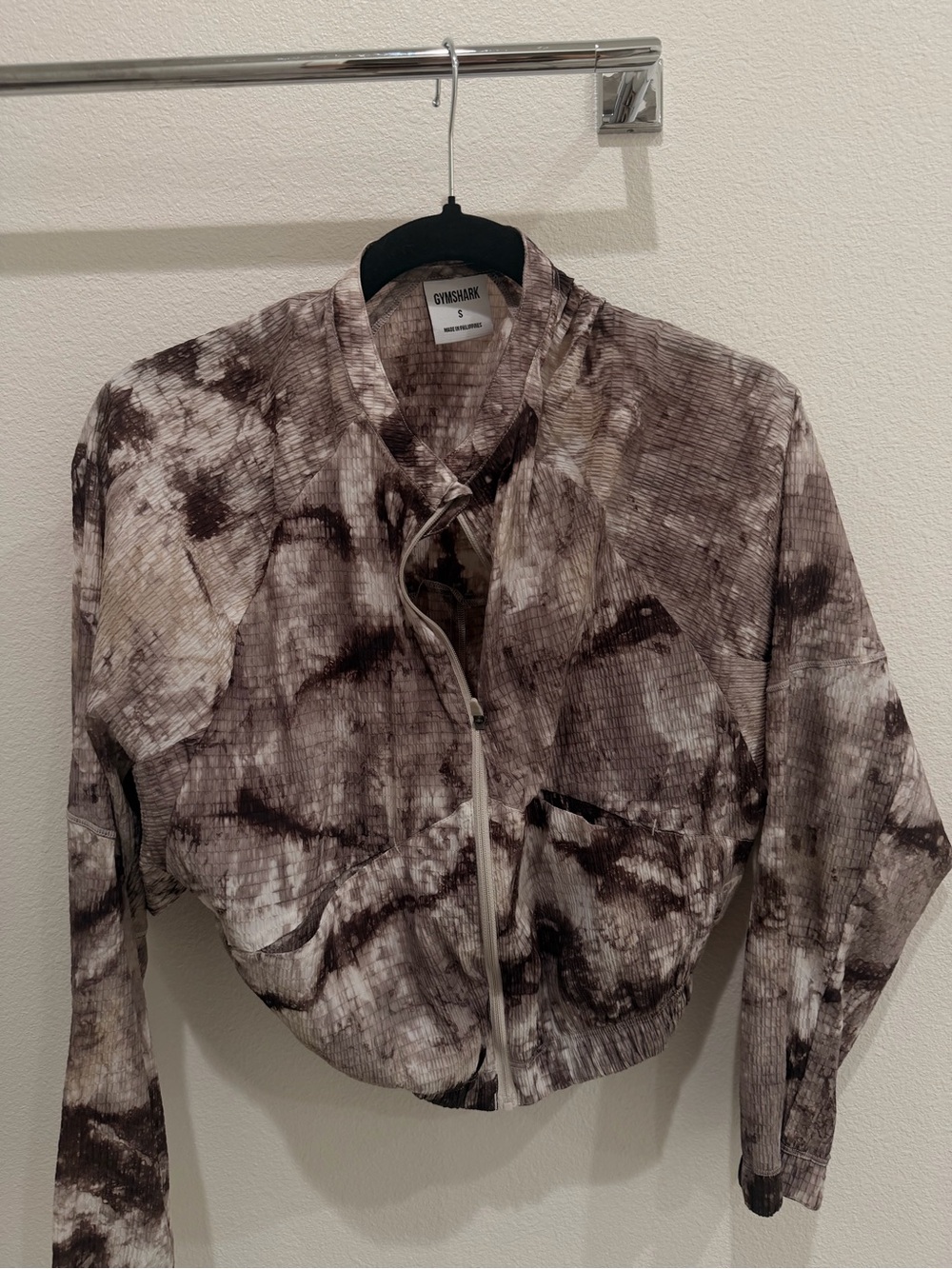 Gymshark Women's Tie-Dye Zip Bomber Jacket in Brown and Gray